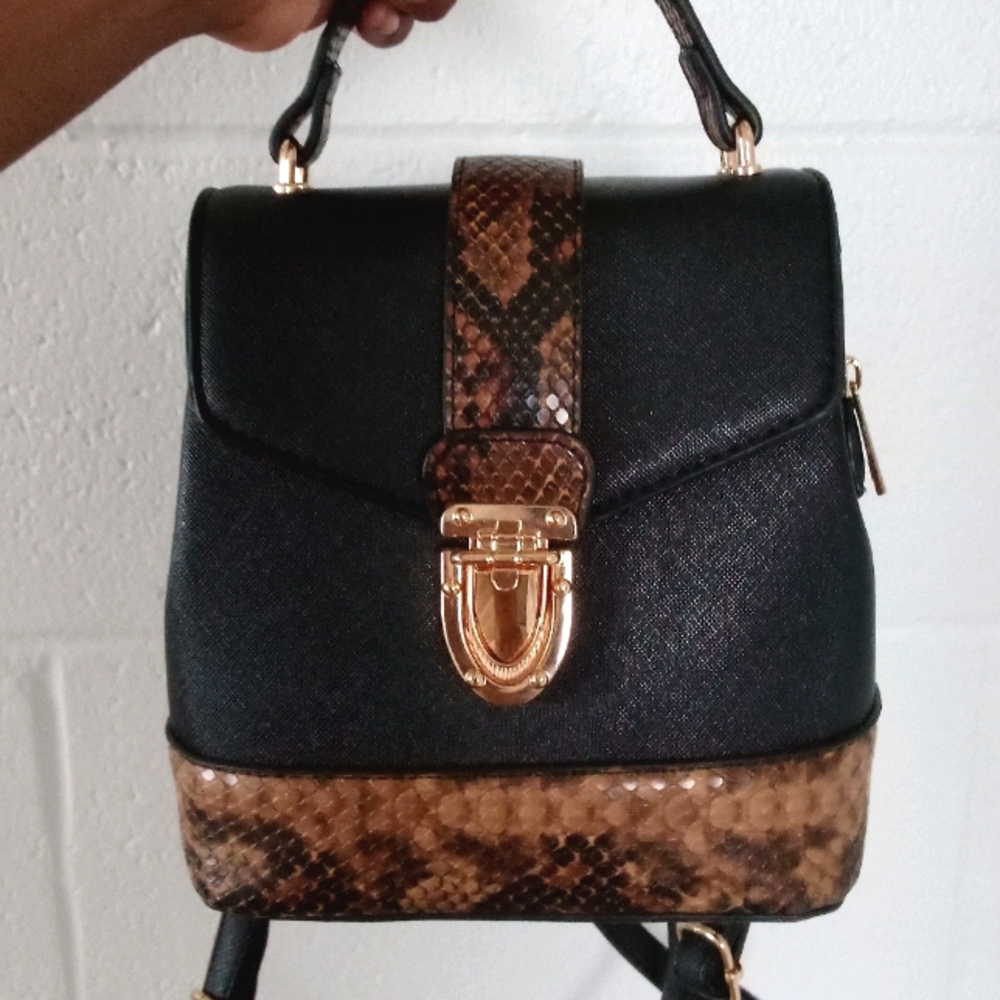 Faux Leather, Snake Print Mini Backpack Handbag